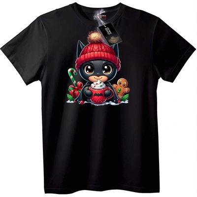 NOONEBRAND Тениска Коледна прилепна котка - S, Black