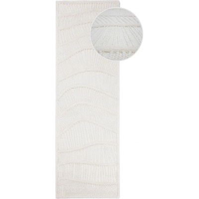 Flair Rugs Бяла ръчно изработена пътека със смес от вълна 80x230 cm Sculptured Wave - Flair Rugs (503119381604)