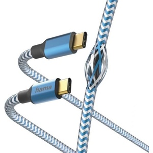 Hama Кабел USB Hama Reflective Type-C - Type-C / 1.5 m / Зареждане до 3A / Найлонова оплетка / Син