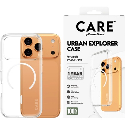 Panzer Гръб Care by PanzerGlass за iPhone 17 Pro, Flagship Case Transparent Urban Explorer w. White MagSafe