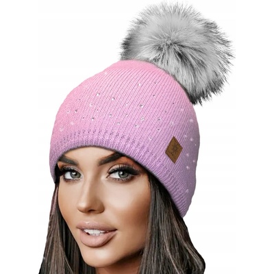 Fashionweek dámská zimní čepice s bambulí flísová podšívka Jenot Kaja Růžovy