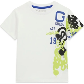 GUESS Бяла тениска за мини момче с графики и надпис Guess