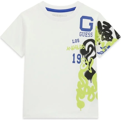 GUESS Бяла тениска за мини момче с графики и надпис Guess