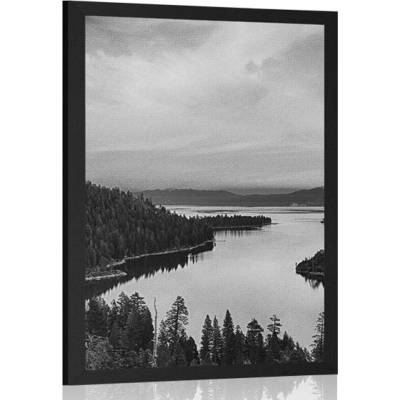 Plakát jezero při západu slunce v černobílém provedení - 40x60 black