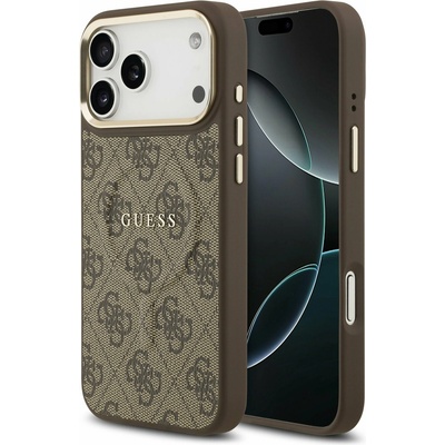 GUESS PU Leather 4G Gold Frame MagSafe Задний калъф за iPhone 17 Pro Max Brown Guess | Kafyav | МЪЖЕ | UNI