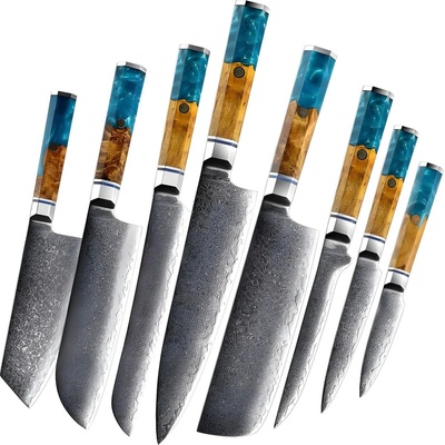 HARAHU Комплект дамаски ножове ao-20188 - Кафяво / Синьо kp20188 (ao-20188)