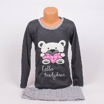 Детска пижама в два нюанса сиво с мече