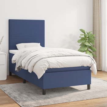 vidaXL Боксспринг легло с матрак, синя, 90x200 см, плат (3141591)