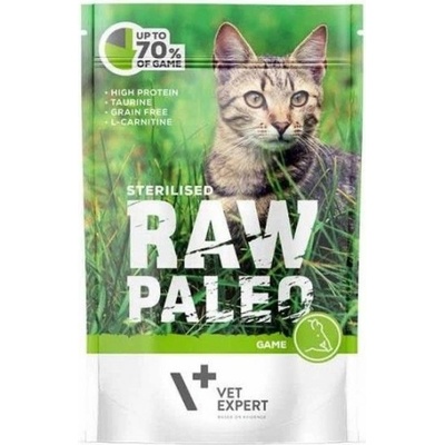 VetExpert Raw Paleo Cat Sterilised Adult Game - пауч за кастрирани котки, без зърно, с дивечово месо, 100 гр, Vet Expert - Полша