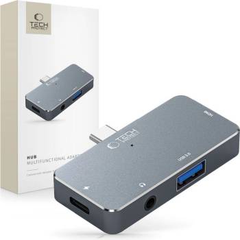 Tech-Protect Адаптер 4 в 1 с USB-C от Tech Protect V6-HUB - Сив (9490713931585)