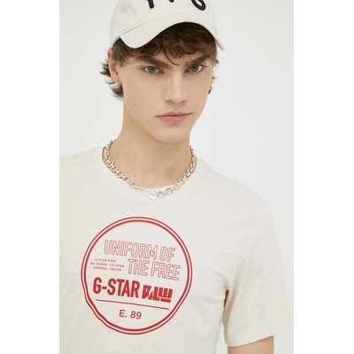 G-Star Raw Памучна тениска G-Star Raw в бежово с принт (D23159.D367)