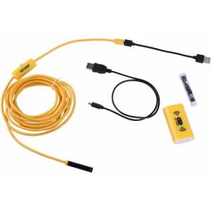  Mobilly ендоскоп F130 WiFi с подсветка, резолюция 1200p, твърд кабел с дължина 3, 5 м, жълт