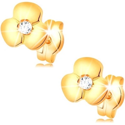 Šperky eshop zlaté náušnice zářivý čirý briliant v lesklém kvítku puzetky BT501.13