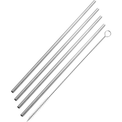 Fackelmann Метални сламки с четка Fackelmann 54855, 4 бр + 1, 24 см, Диаметър 5 мм, Неръждаема стомана, Сребрист (54855)