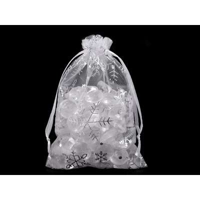 Prima-obchod Vánoční dárkový pytlík vločky 10x15 cm organza, barva bílá stříbrná