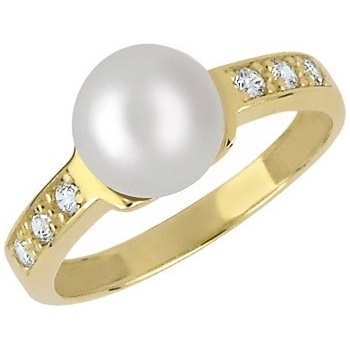 Brilio prsteň zo žltého zlata s kryštálmi a pravou perlou 225 001 00237