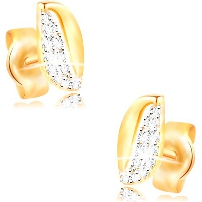 Šperky eshop zlaté náušnice dvoubarevné zvlněné zrnko se zirkony a výřezem GG210.58