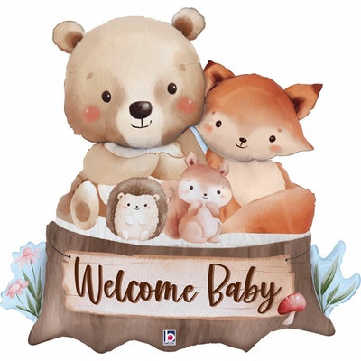 GRABO Pařez se zvířátky "Welcome Baby" 34" 86cm fóliový balónek