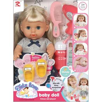 Image 1 of Armtoys ПИКАЕЩА КУКЛА С МИГАЩИ ОЧИ И ПАНТОФИ СИНЯ РОКЛЯ