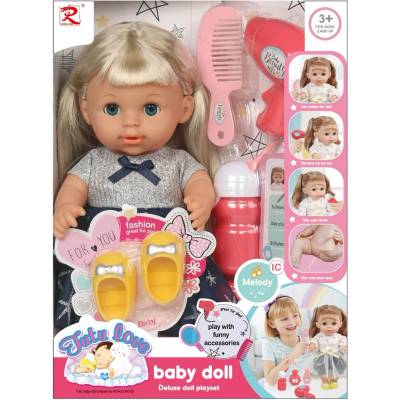 Armtoys ПИКАЕЩА КУКЛА С МИГАЩИ ОЧИ И ПАНТОФИ СИНЯ РОКЛЯ