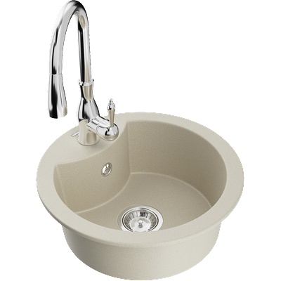 Mexen Diego гранитна мивка с 1 камера и кухненски смесител Savita, бежов - 6512-69-672601-00 (6512-69-672601-00)