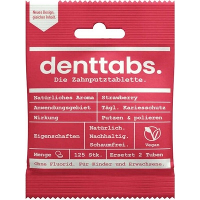 Denttabs prírodná pasta v tabletách pre deti jahoda bez fluoridu 125 ks 40 g