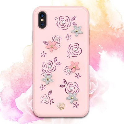 Kingxbar Калъф с Камъни Swarowski за iPhone XS/X, Kingxbar Petal Case, Розов (6959003539595)