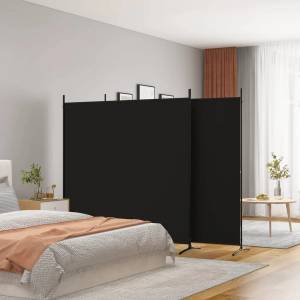 vidaXL Параван за стая, 3 панела, черен, 525x180 см, плат (350281)