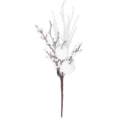 MagicHome Vánoční větvička s bobulemi a jablky bílá 32 cm