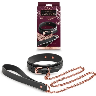Луксозна яка и каишка, тайни желания - Collar and Leash Black (NSTOYS0933)