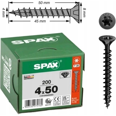 SPAX 1191040400503 šroub do dřeva 4 mm 50 mm T-STAR plus ocel Černý BLAX 200 ks