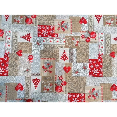 Dekoračná látka PATCHWORK vianočné béžový šírka 140 cm