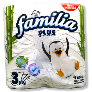  Familia тоалетна хартия, Бяла, Без аромат, 4 броя