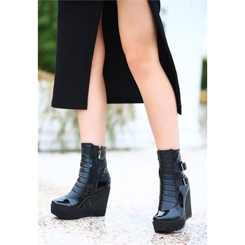 Image 1 of Erbil Shoes Дамски лачени боти с цяла подметка - Черни #411133 (411133_Черно)