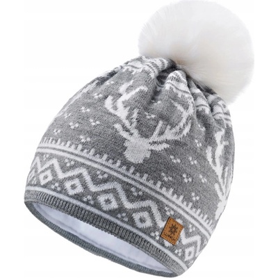 Fashionweek dámská zimní čepice s bambulí flísová podšívka Woolk North Santa šedý