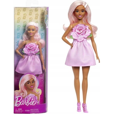 Mattel Barbie modelka růžové šaty s ružou