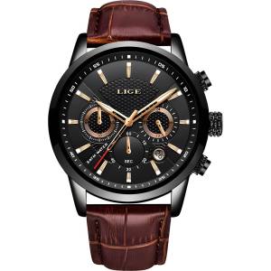 LIGE Часовник lige el-14631 - Кафяв / Черен kp14631 Часовници