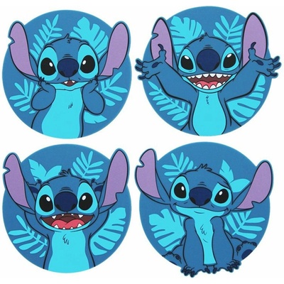 CurePink Gumové tácky pod sklenice Disney Lilo & Stitch Stitch 4 ks 10x10 cm