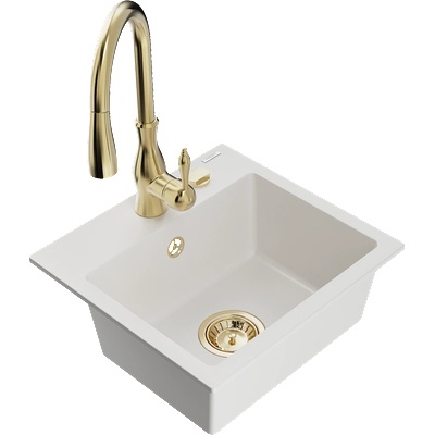 Mexen Milo кухненска мивка от гранит, 1-камерна с кухненски смесител Savita, бял - 6505-20-672601-50 (6505-20-672601-50)