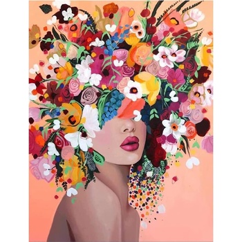 Комплект за Рисуване по Номера - Жена с Цветя на Главата, 40х50 см