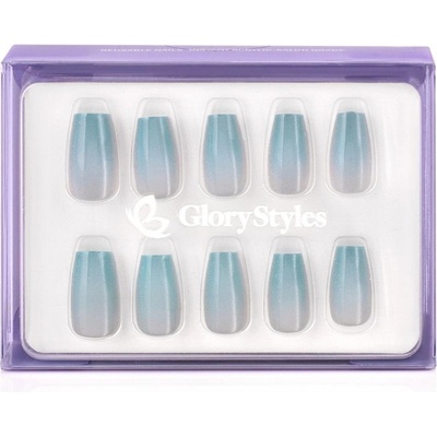 GloryStyles Nalepovací nehty tyrkysový třpyt 07 24 ks