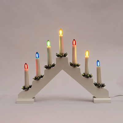 KONSTSMIDE Adventní svícen 2262-210 dřevěný bílý HARLEKÝN 7x34V 0,2W LED Filament mix barev
