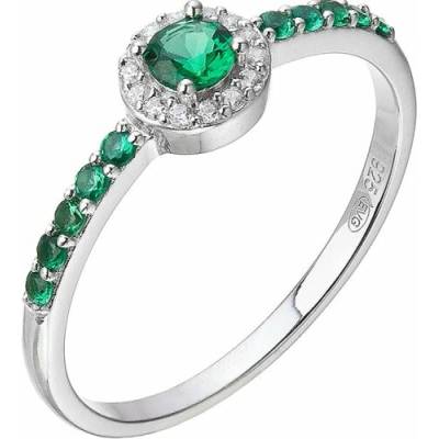 Evolution Group Stříbrný prsten zelené zirkony 15041.3