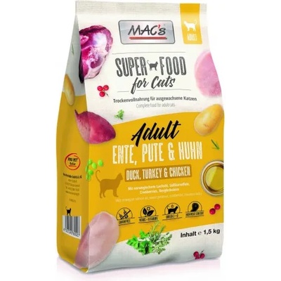 MAC's Mac’s Cat Adult GRAIN FREE, висококачествена храна за пораснали котки, БЕЗ ЗЪРНО, с патешко, пуешко и пилешко месо, 1, 5 кг - Германия - 80522