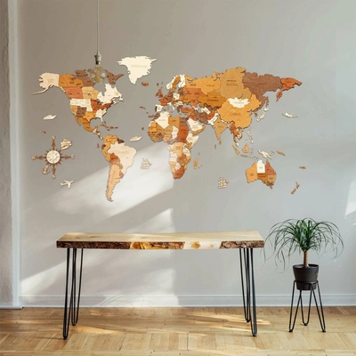 Nástenná drevená mapa sveta L120 - Traveler - 120 x 60 cm