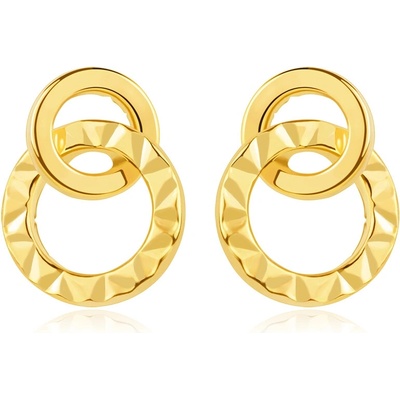 Šperky Eshop - Zlaté náušnice 14K s propletenými kruhy a diamantovým řezem S5GG275.44