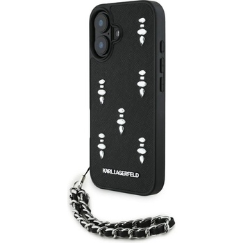 KARL LAGERFELD Калъф Karl Lagerfeld Saffiano Crystals с верига за iPhone 16 - черен (3666339357726)