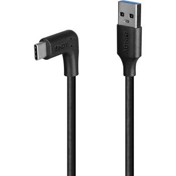 Lindy LNY-32013 : : Кабел USB 3.2, Type A към C, М-М, 90° под ъгъл, 10Gbps, черен, 1.0 м