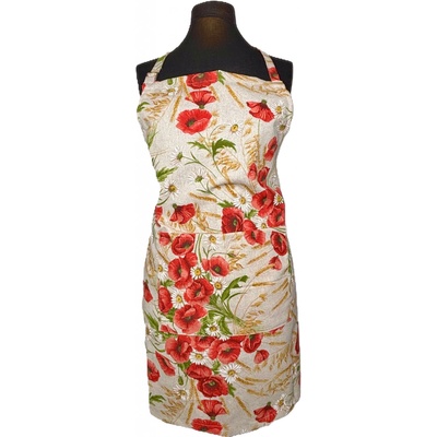 Tegatex Šitá zástěra dlouhá - vlčí mák béžový podklad