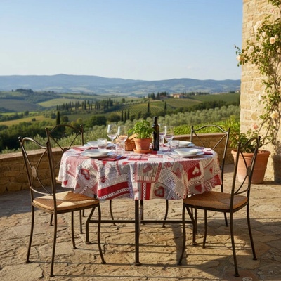 Mondo Italia Okrúhly obrus Červený patchwork Červená Kruh Ø 140 cm